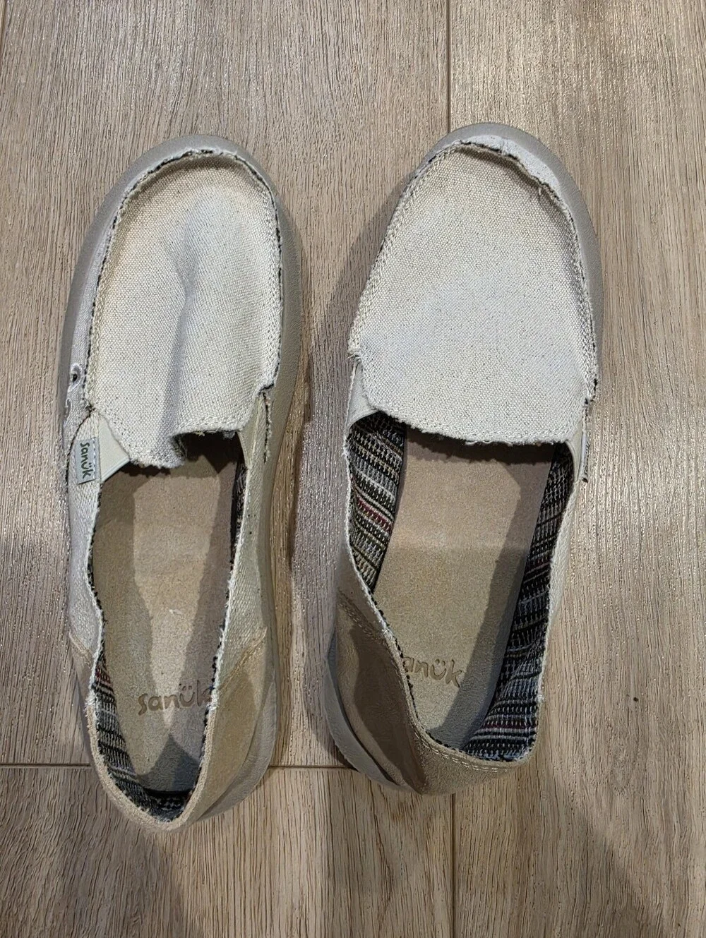 Sanuk Men’s Vagabond Canvas Sidewalk Surfer Slip-On Shoes Beige Size 10
